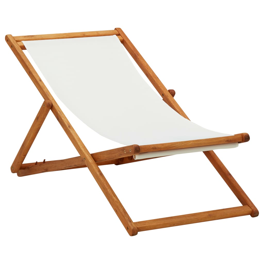 Sedia da Spiaggia Pieghevole Legno di Eucalipto e Tessuto Crema cod mxl 12709