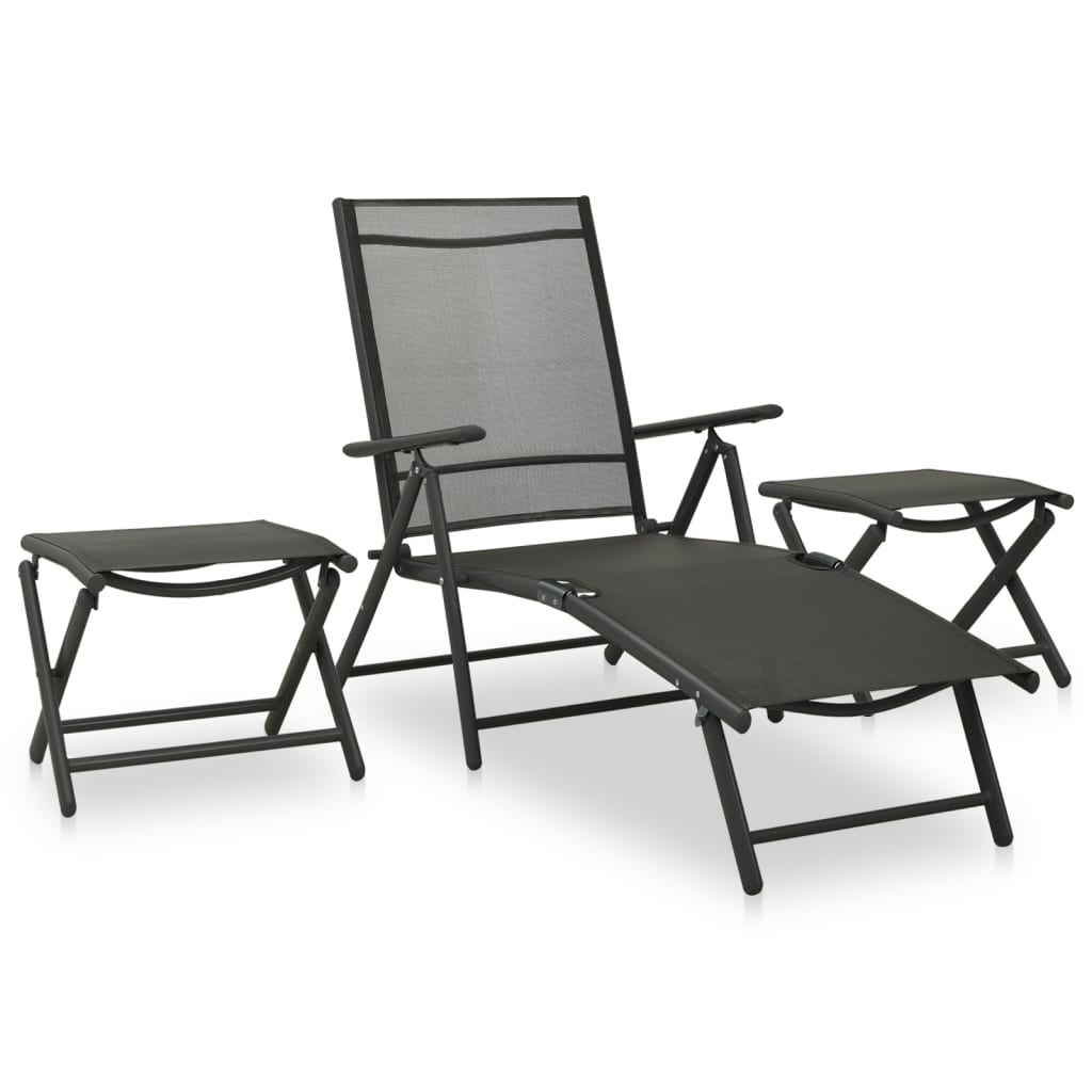 Set Divani da Giardino 3 pz in Textilene e Alluminio Nero cod mxl 35059