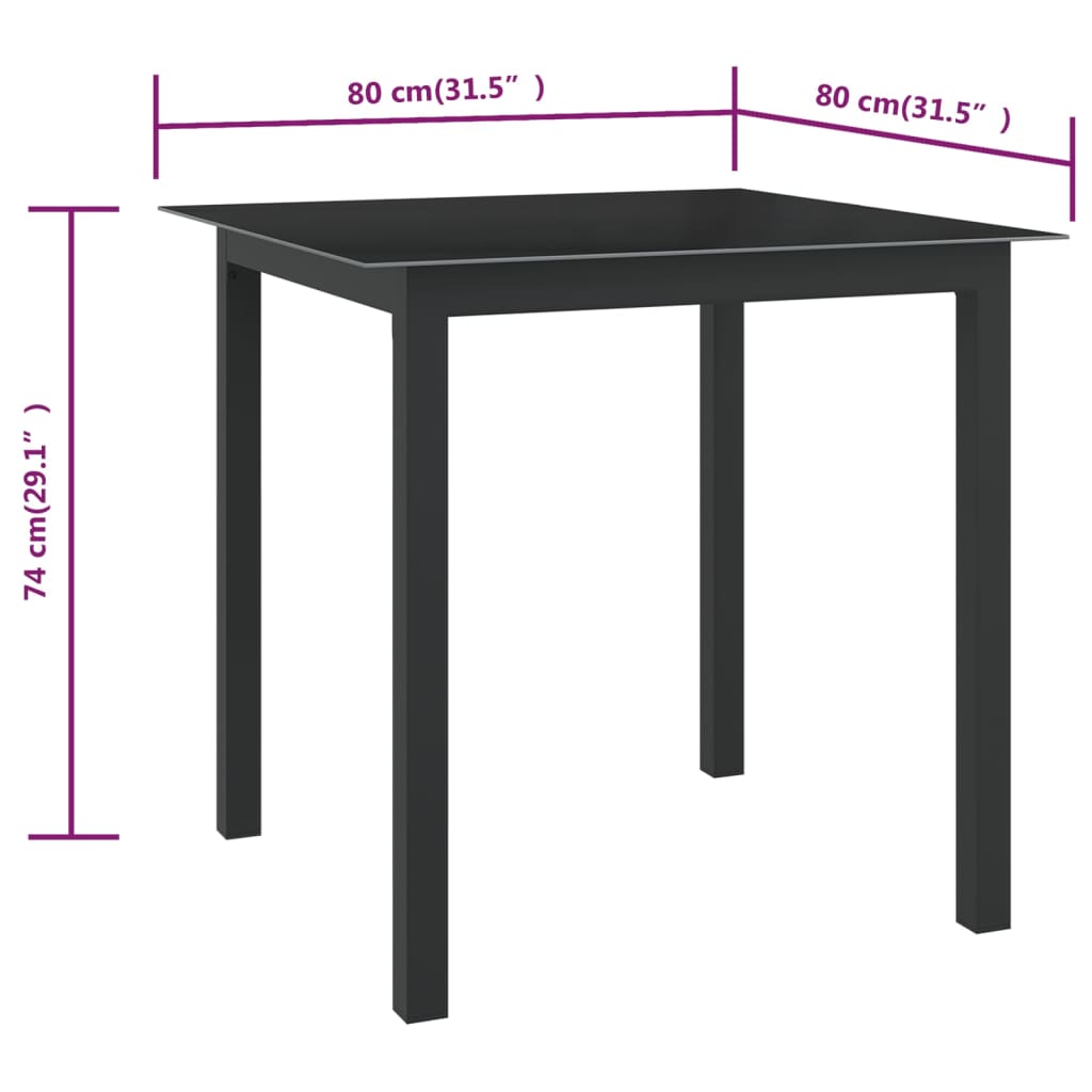 Tavolo da Giardino Nero 80x80x74 cm in Alluminio e Vetro cod mxl 34203