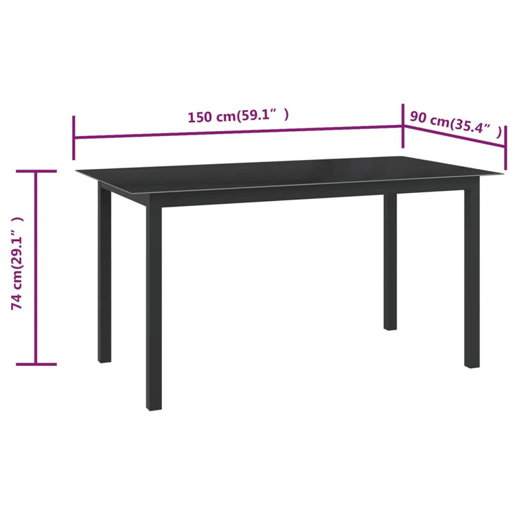 Tavolo da Giardino Nero 150x90x74cm in Alluminio e Vetro cod mxl 34519