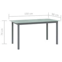 Tavolo da Giardino Grigio Chiaro 150x90x74cm Alluminio e Vetro 312204