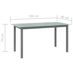 Tavolo da Giardino Grigio Chiaro 150x90x74cm Alluminio e Vetro 312204