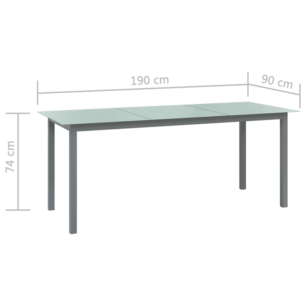 Tavolo da Giardino Grigio Chiaro 190x90x74cm Alluminio e Vetro cod mxl 47300