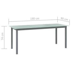 Tavolo da Giardino Grigio Chiaro 190x90x74cm Alluminio e Vetro cod mxl 47300