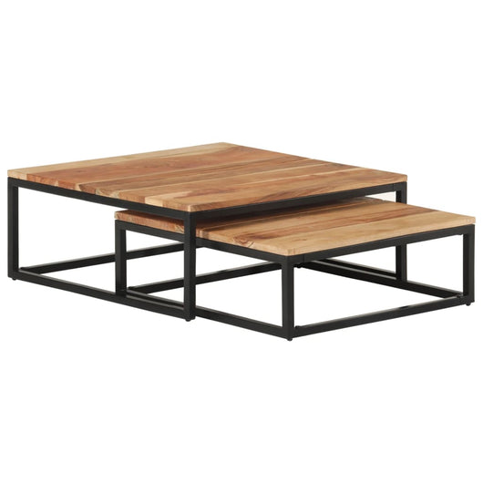 Tavolini da Salotto Impilabili 2 pz Legno Massello di Acacia cod mxl 12699