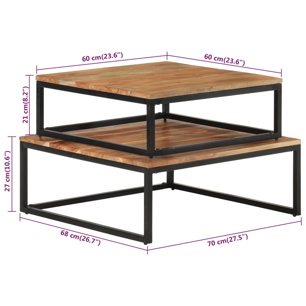 Tavolini da Salotto Impilabili 2 pz Legno Massello di Acacia 320391