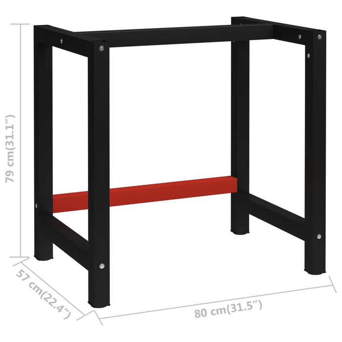 Telaio per Banco da Lavoro in Metallo 80x57x79 cm Nero e Rosso 147927