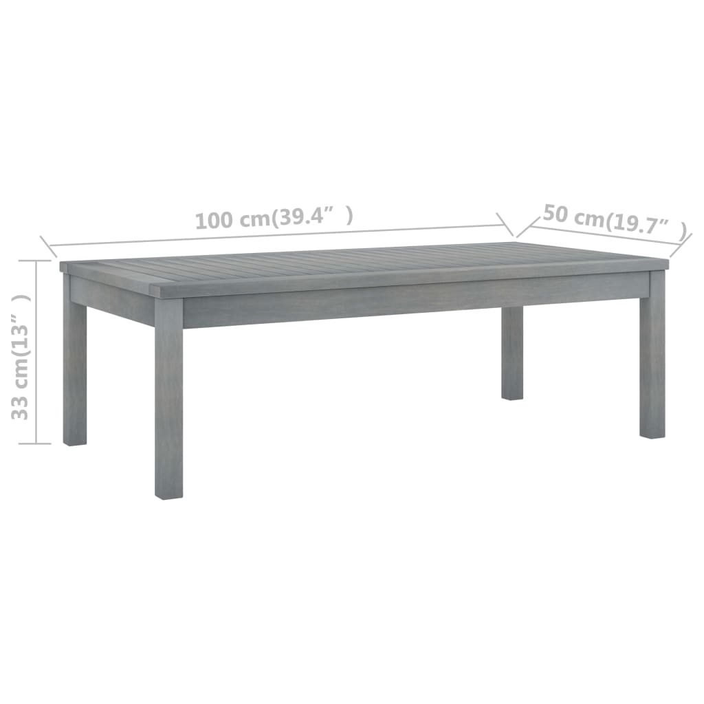 Tavolino da Caffè 100x50x33 cm Grigio Legno Massello di Acacia cod mxl 34503