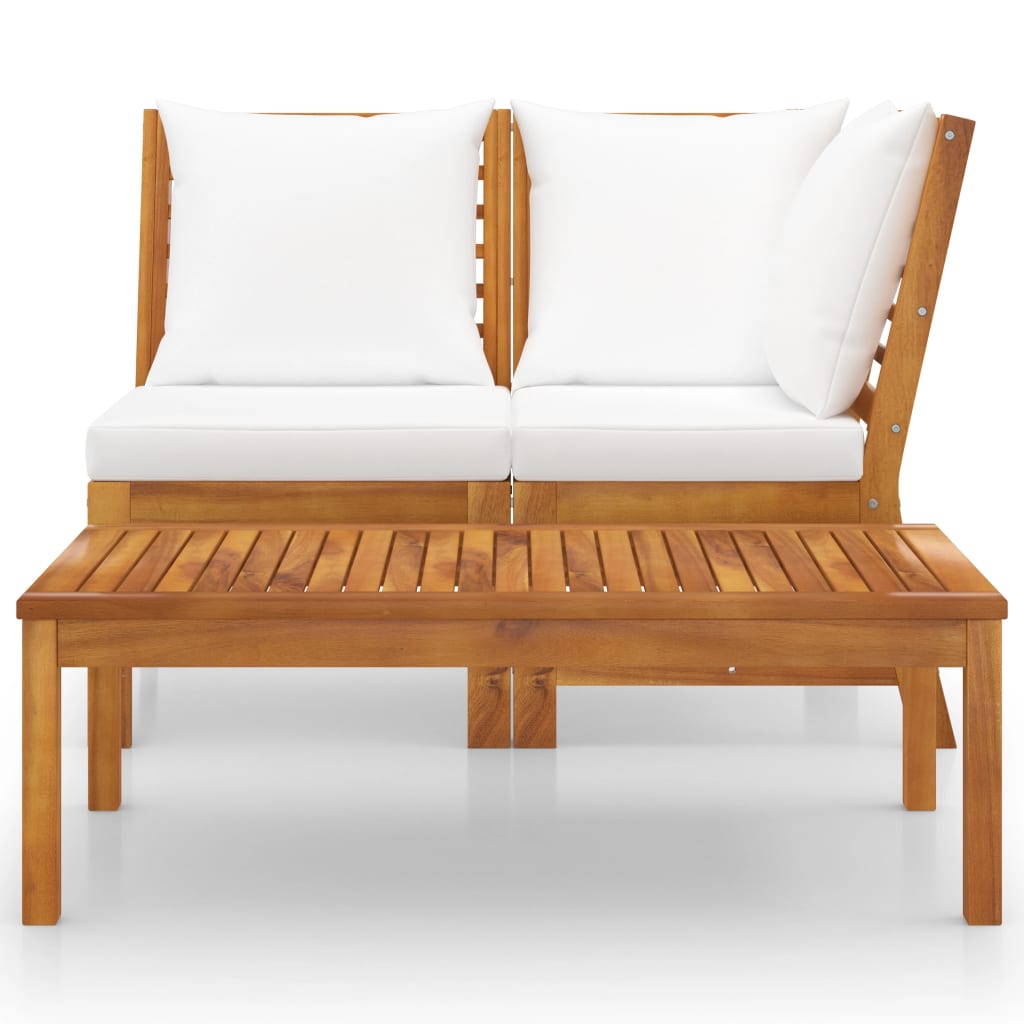 Set Divani da Giardino 3 pz con Cuscini Crema in Legno Acacia cod mxl 73915