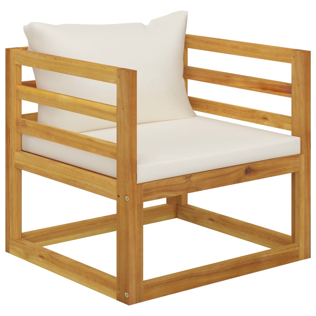 Sedia da Giardino con Cuscino Crema in Legno Massello di Acacia cod mxl 78161