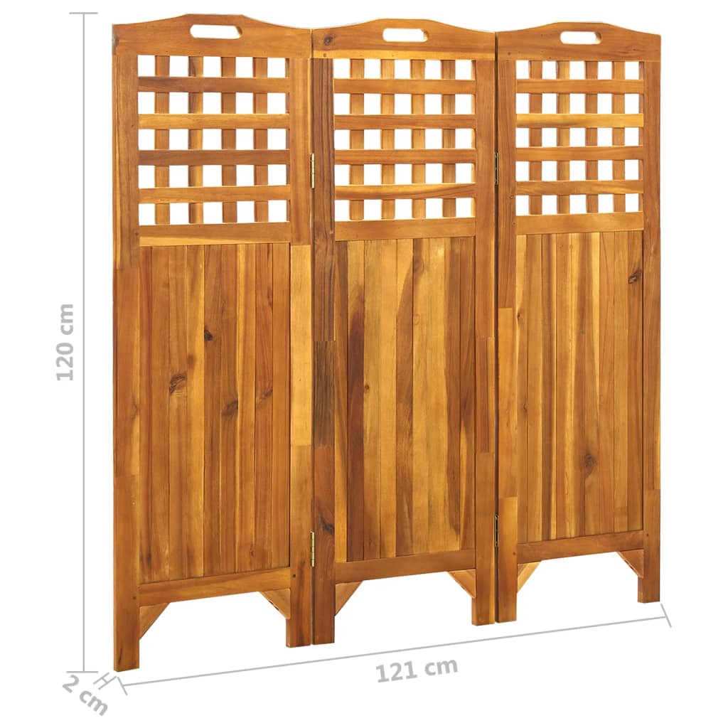 Divisorio a 3 Pannelli 121x2x120 cm in Massello d'Acacia 311877