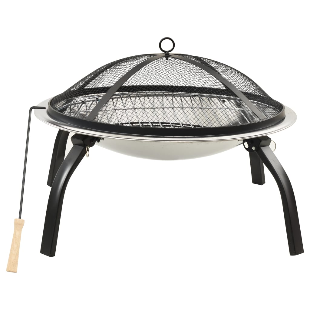 Braciere e Barbecue 2in1 e Attizzatoio 56x56x49cm Acciaio Inox 313353