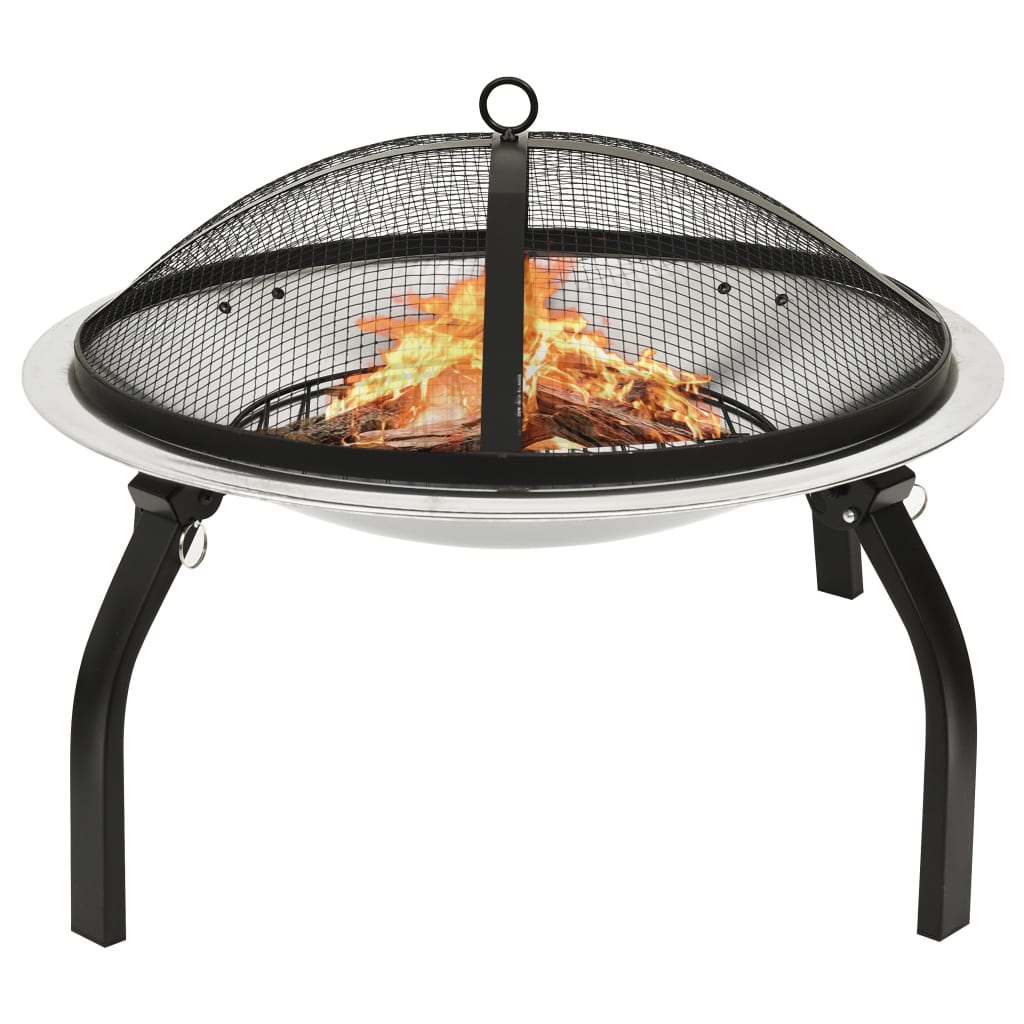 Braciere e Barbecue 2in1 e Attizzatoio 56x56x49cm Acciaio Inox 313353