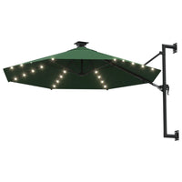 Ombrellone a Muro con LED e Palo in Metallo 300 cm Verde cod mxl 54777