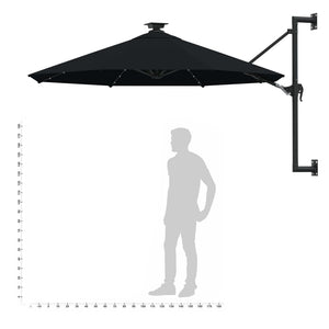 Ombrellone da Giardino a Parete con LED 300 cm Nero 312528