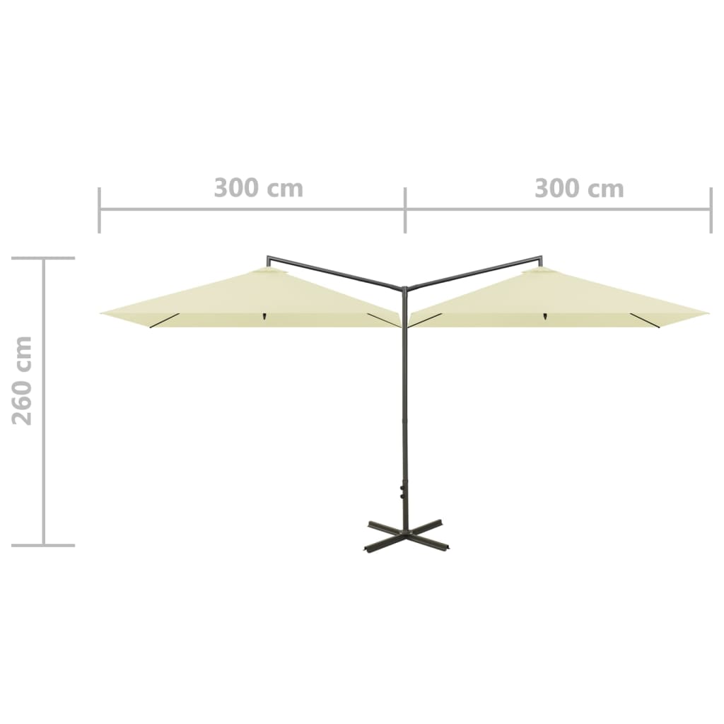 Ombrellone Doppio con Palo in Acciaio Sabbia 600x300 cm 312555