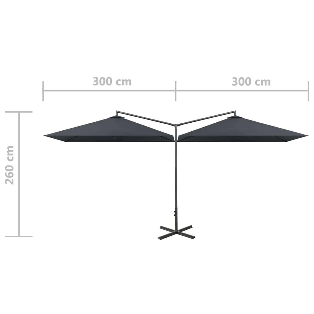 Ombrellone Doppio con Palo in Acciaio Antracite 600x300 cm 312556