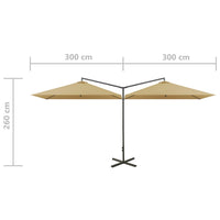 Ombrellone Doppio con Palo in Acciaio Tortora 600x300 cm 312557