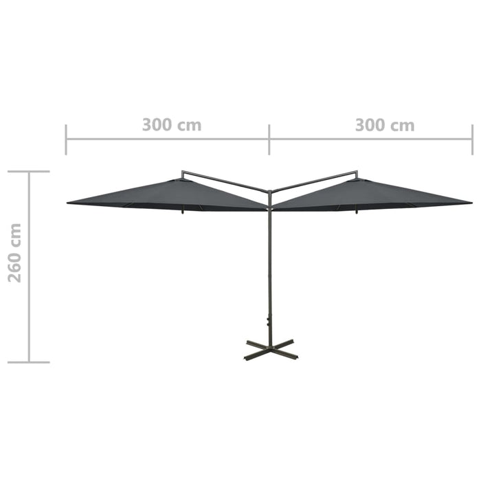 Ombrellone Doppio con Palo in Acciaio Antracite 600 cm  cod mxl 66564