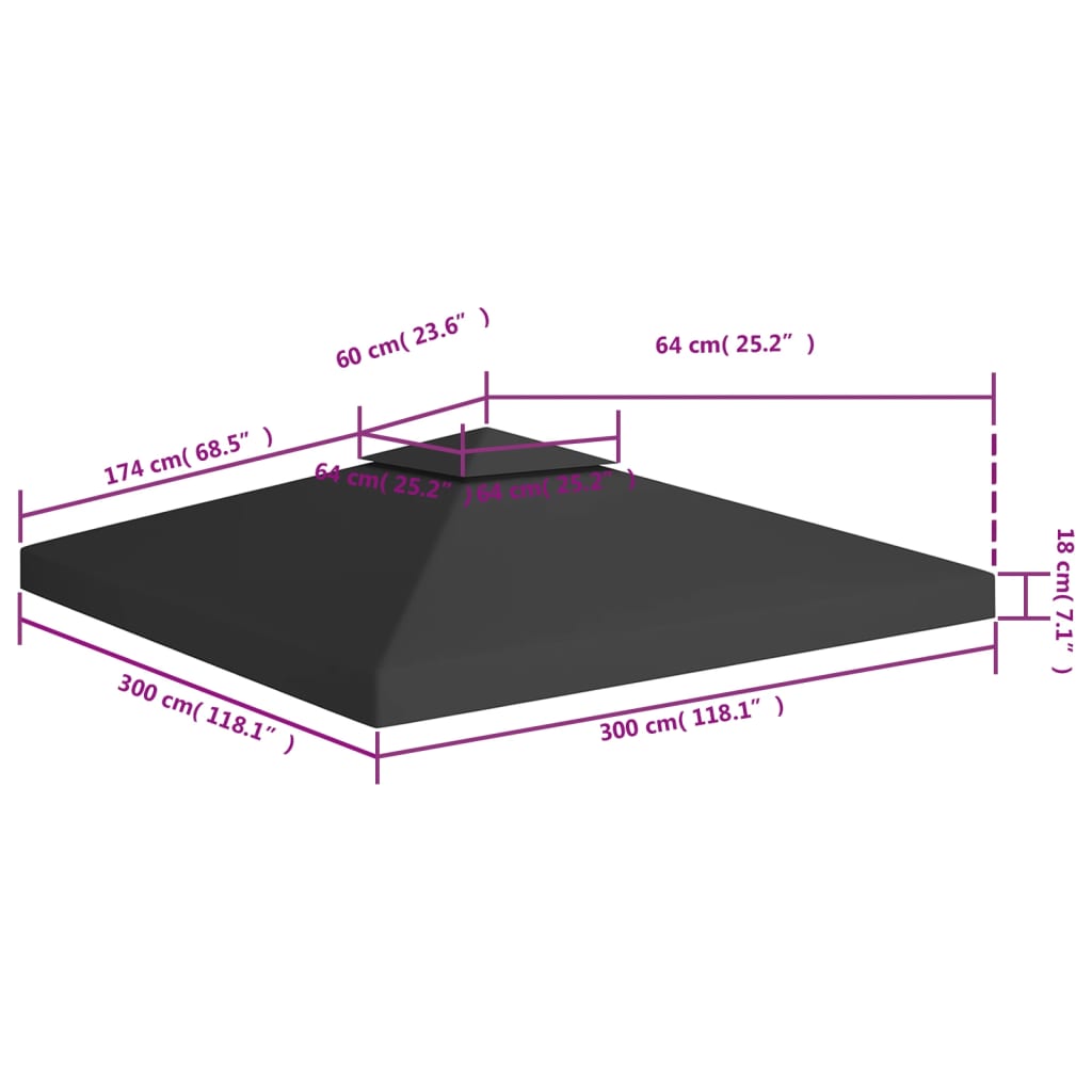 Copertura Superiore per Gazebo a 2 Strati 310 g/m² 3x3 m Nera 312072