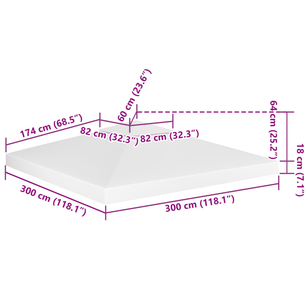 Copertura Superiore per Gazebo a 2 Strati 310 g/m² 3x3 m Bianca 312074