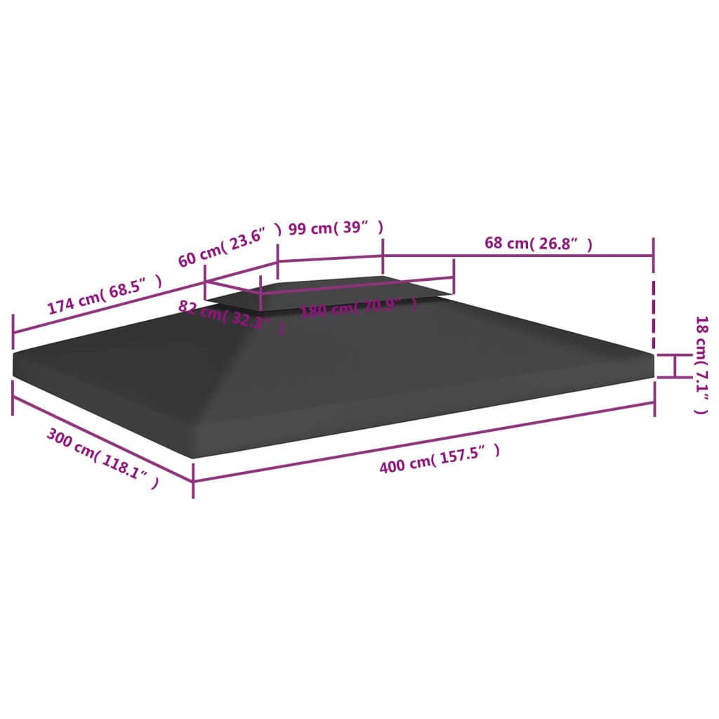 Copertura Superiore per Gazebo a 2 Strati 310 g/m² 4x3 m Nera 312075