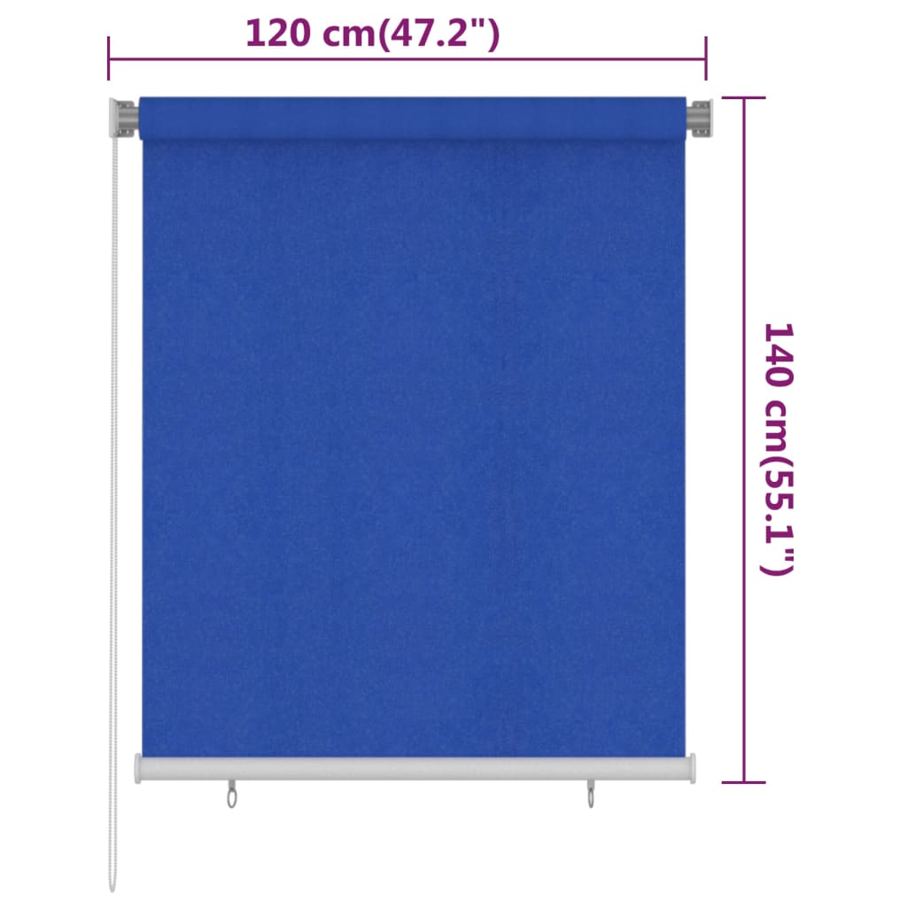 Tenda a Rullo per Esterni 120x140 cm Blu HDPE 312838