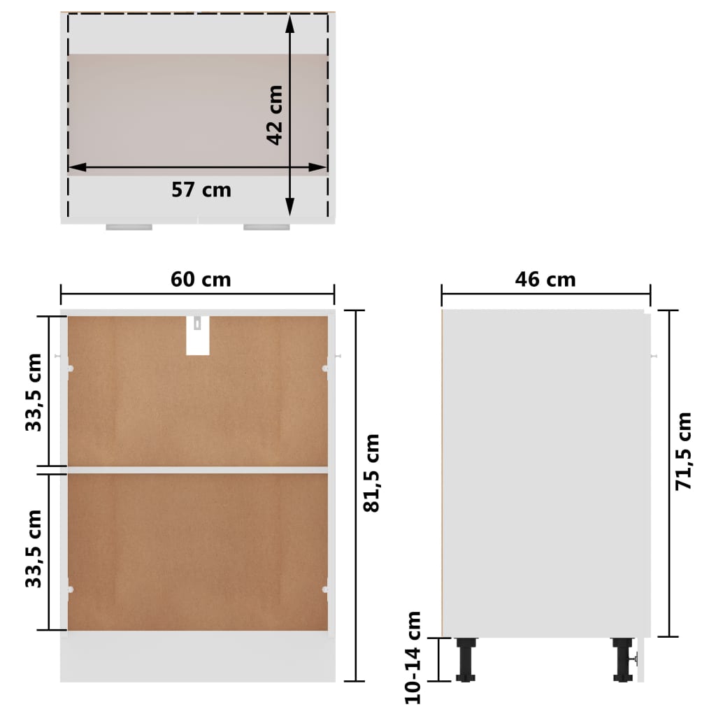 Armadio Inferiore Bianco 60x46x81,5 cm in Legno Multistrato 801188