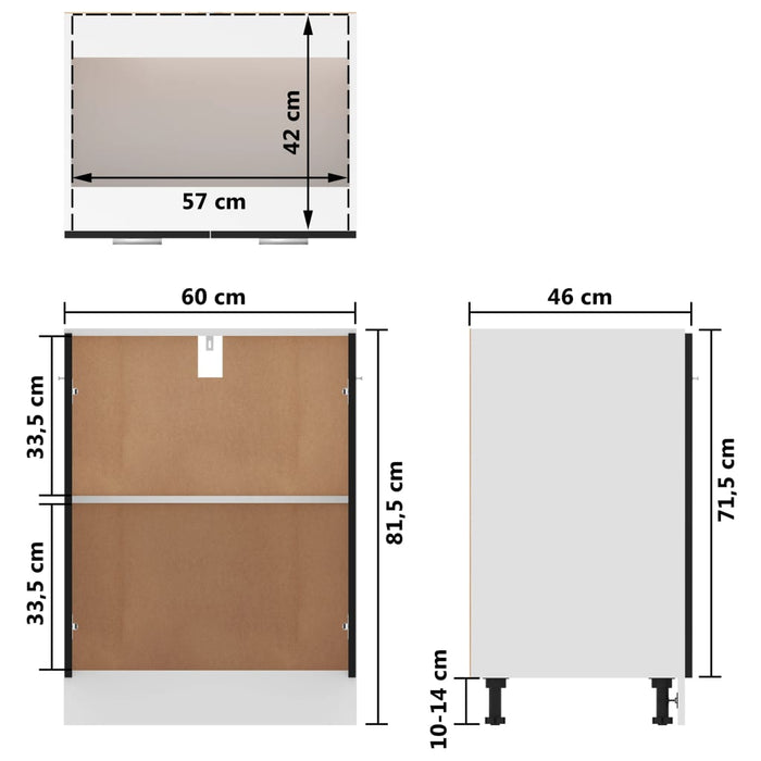 Armadio Inferiore Nero 60x46x81,5 cm in Truciolato 801189