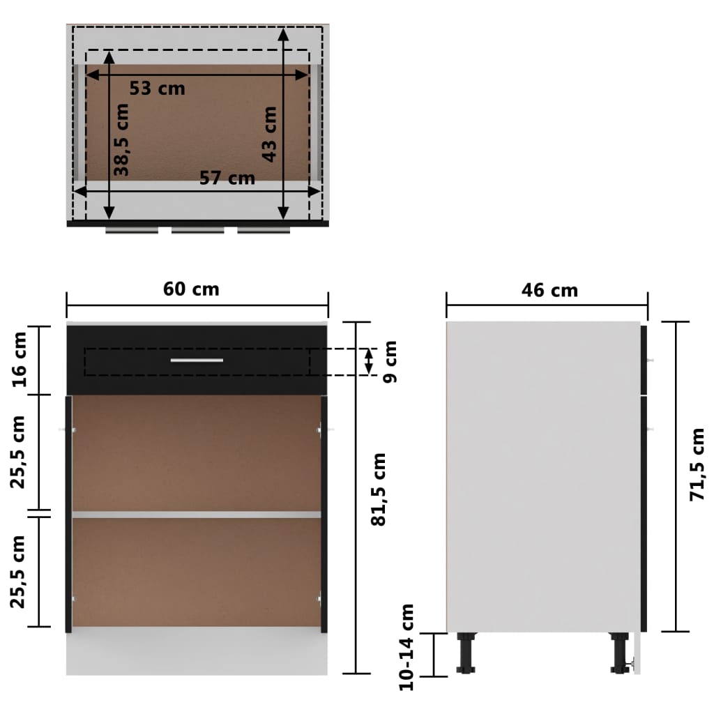 Armadio Inferiore con Cassetto Nero 60x46x81,5 cm Multistrato 801229