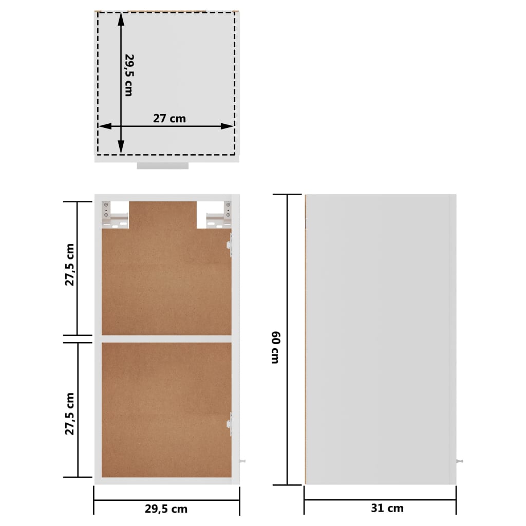 Mobile Pensile Bianco 29,5x31x60 cm in Legno Multistrato 801244