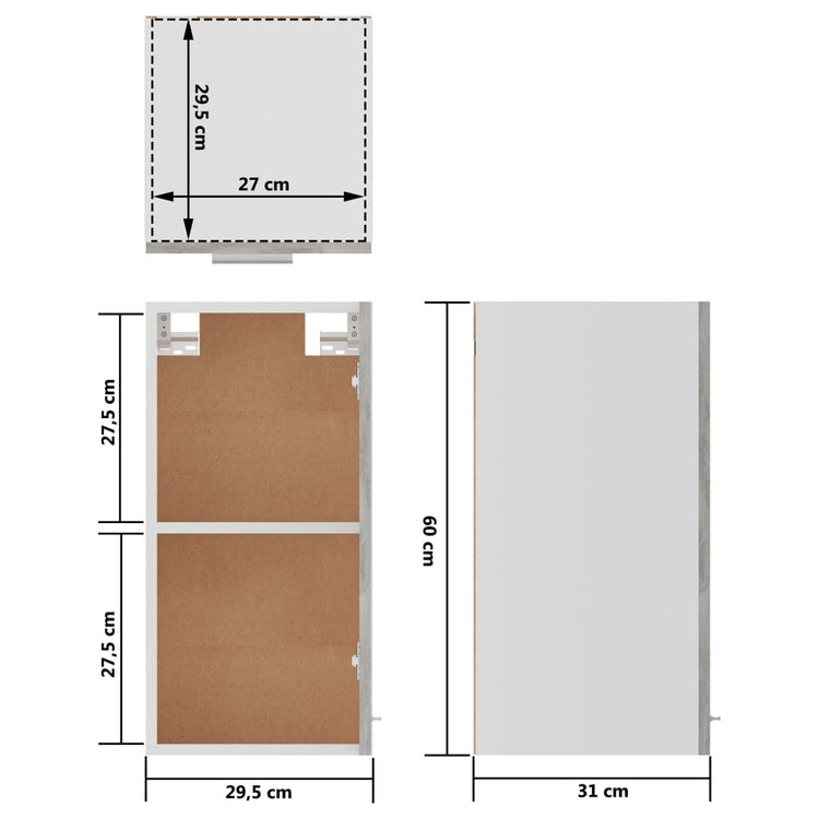 Mobile Pensile Grigio Cemento 29,5x31x60cm in Legno Multistrato 801248