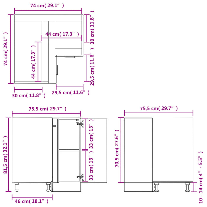 Armadio Angolare Nero 75,5x75,5x80,5 cm in Truciolato 802490