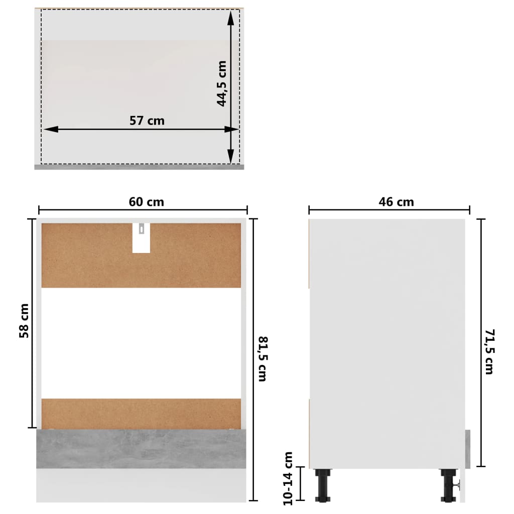 Mobile per Forno Grigio Cemento 60x46x81,5 cm Legno Multistrato 802501