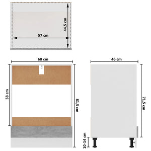 Mobile per Forno Grigio Cemento 60x46x81,5 cm Legno Multistrato 802501