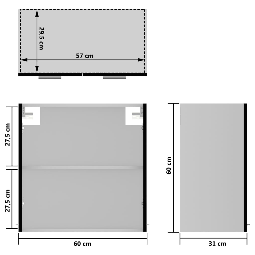 Armadio Sospeso con Vetro Nero 60x31x60 cm in Truciolato 802522