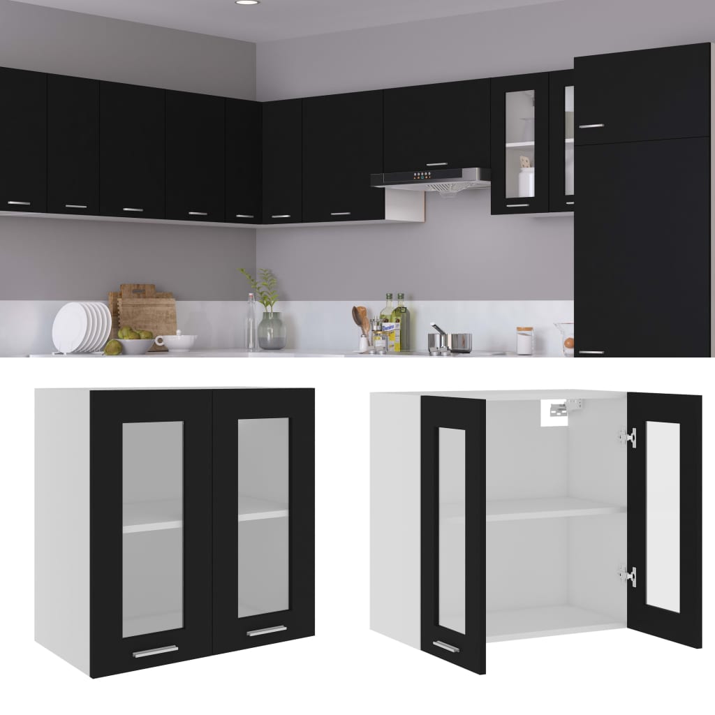 Mobile Pensile con Vetro Nero 60x31x60 cm in Legno Multistratocod mxl 120974