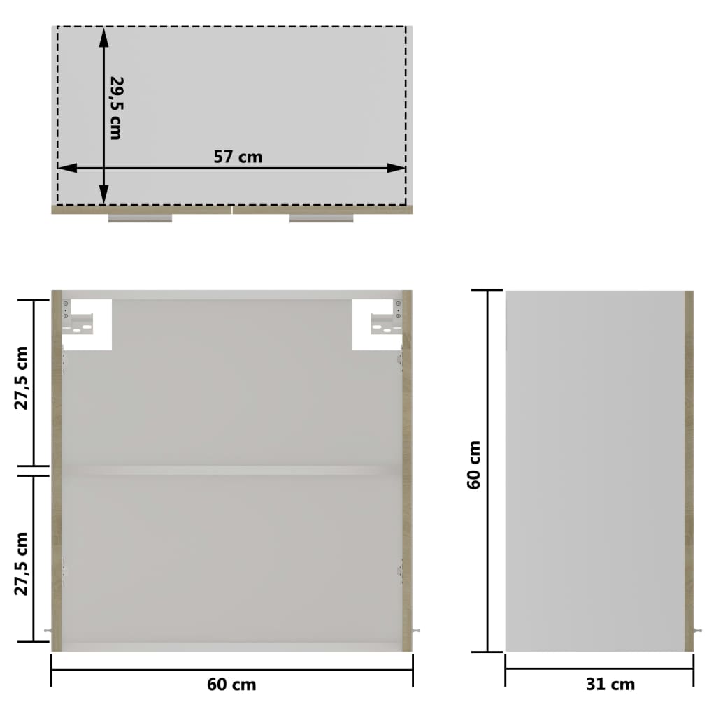 Armadio Sospeso con Vetro Rovere Sonoma 60x31x60 cm Truciolato 802524