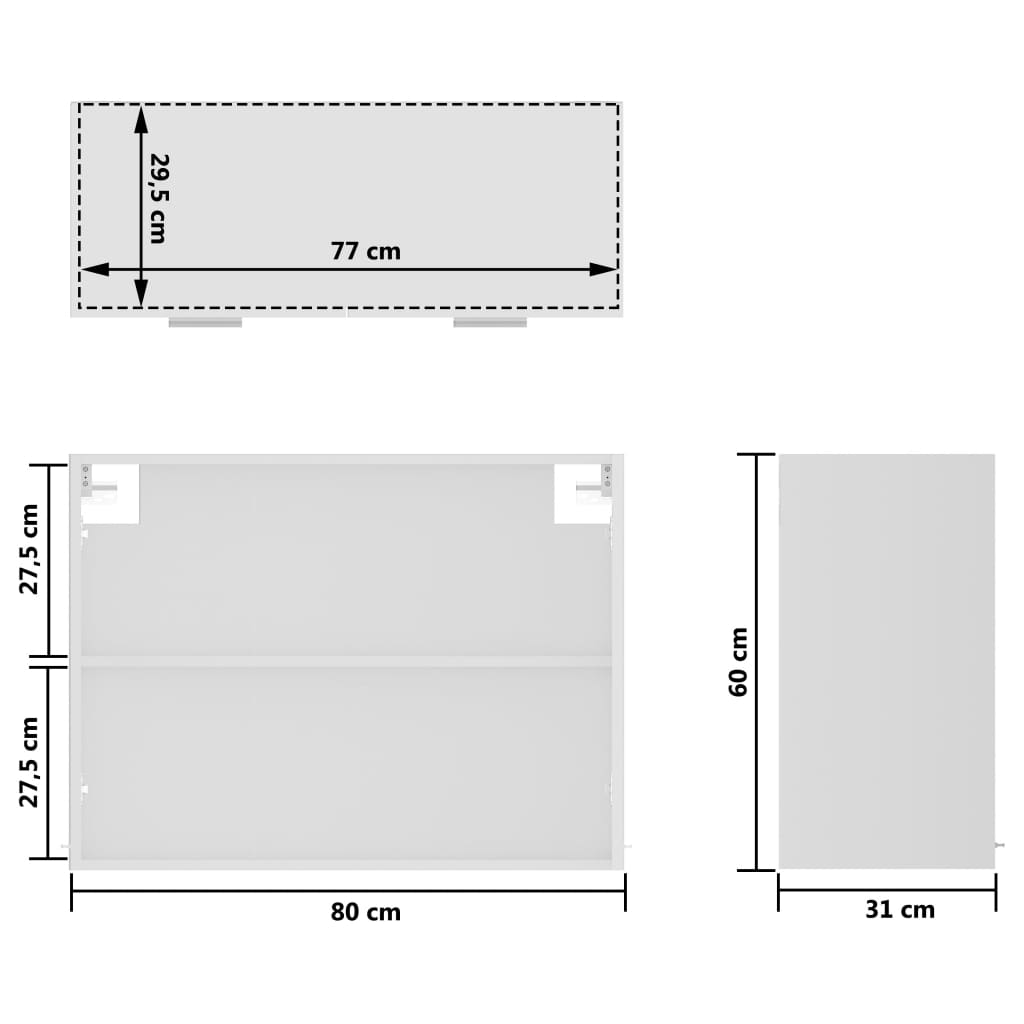 Armadio Sospeso con Vetro Bianco 80x31x60 cm in Truciolato 802529