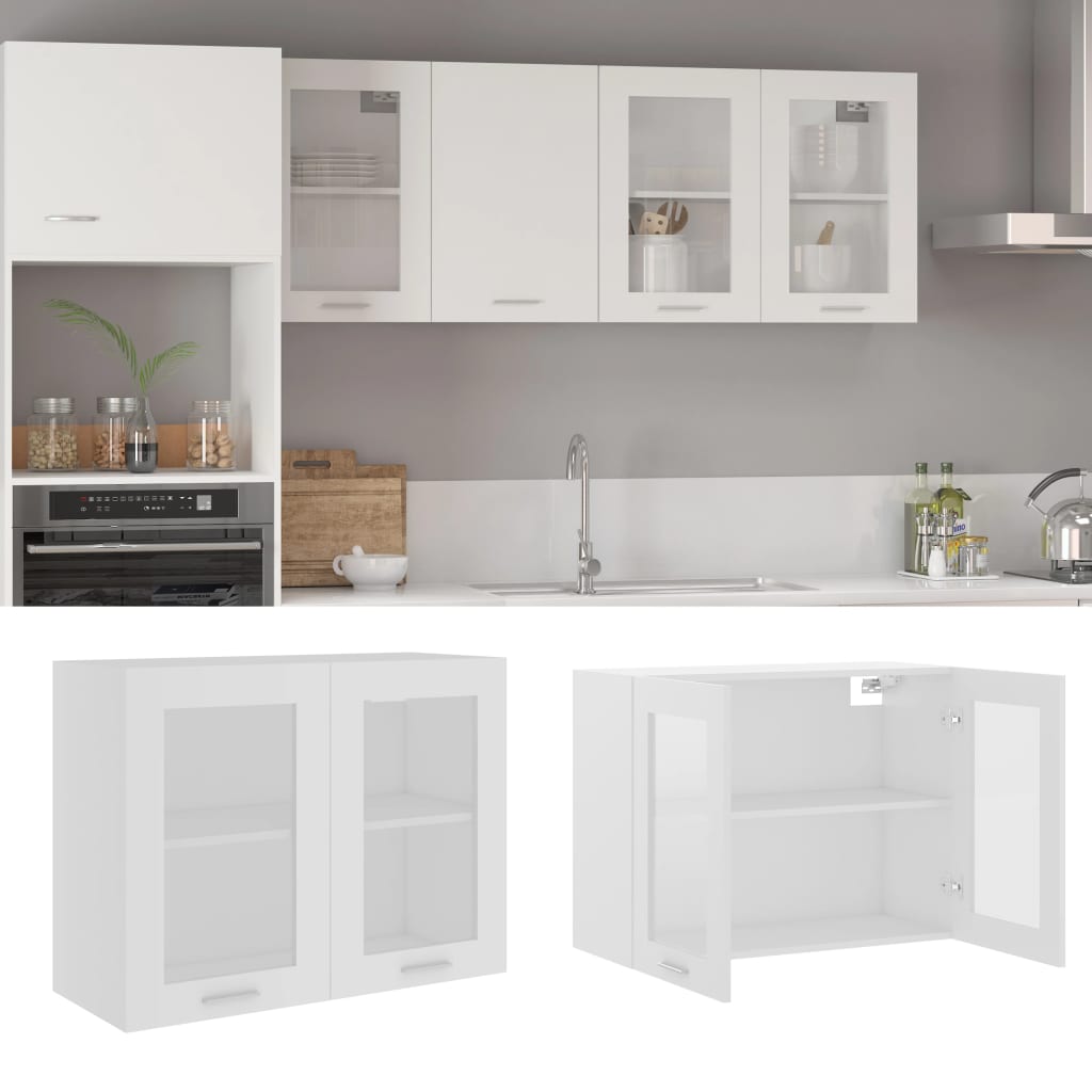 Mobile Pensile con Vetro Bianco 80x31x60 cm Legno Multistratocod mxl 120852