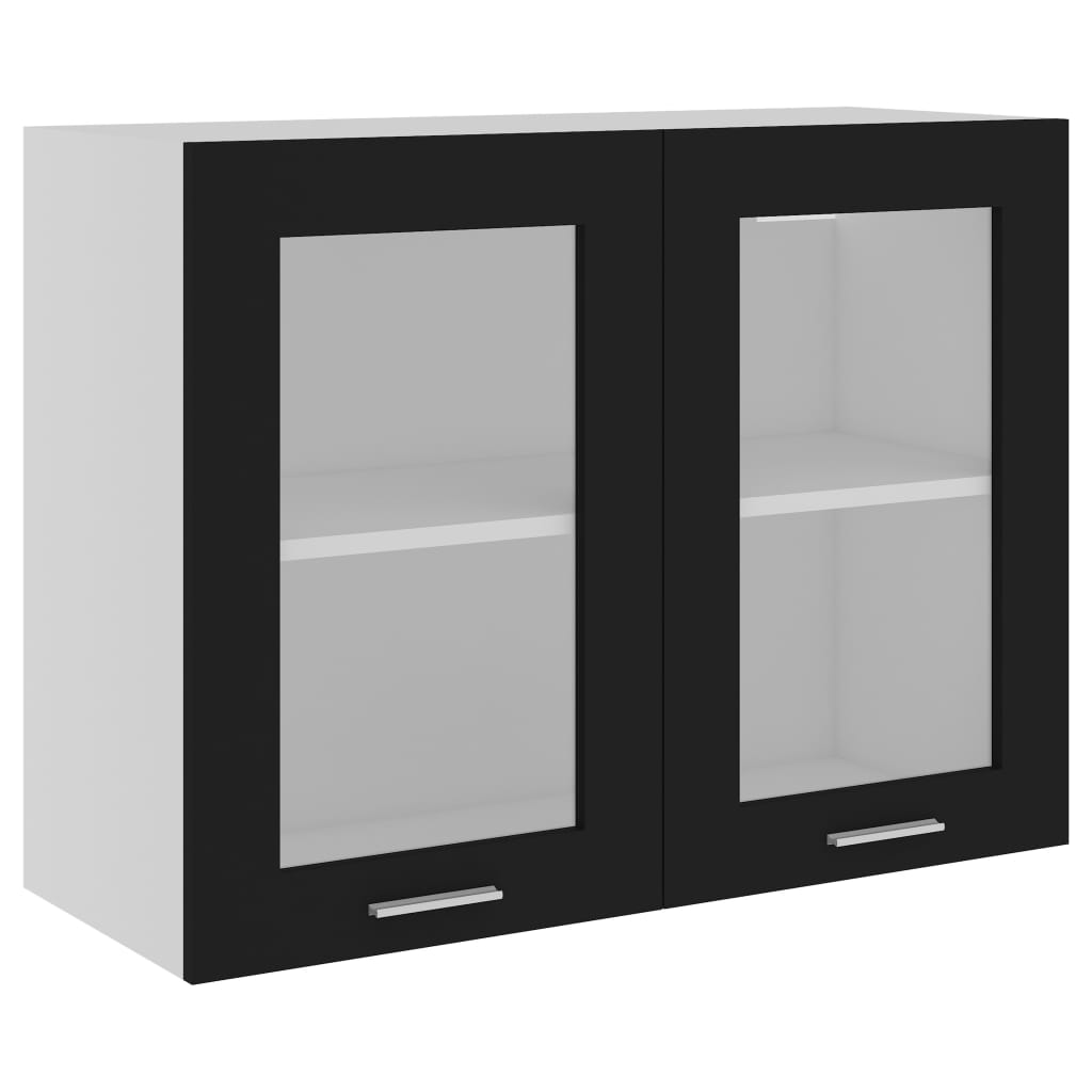 Mobile Pensile con Vetro Nero 80x31x60 cm Legno Multistratocod mxl 73021