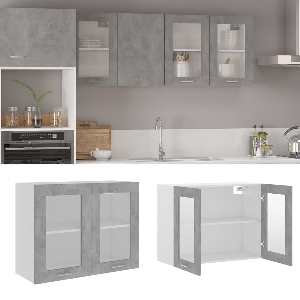 Armadio Sospeso con Vetro Grigio Cemento 80x31x60 cm Truciolato 802533