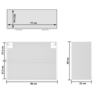 Armadio Sospeso con Vetro Bianco 80x31x60 cm Legno Multistrato 802534