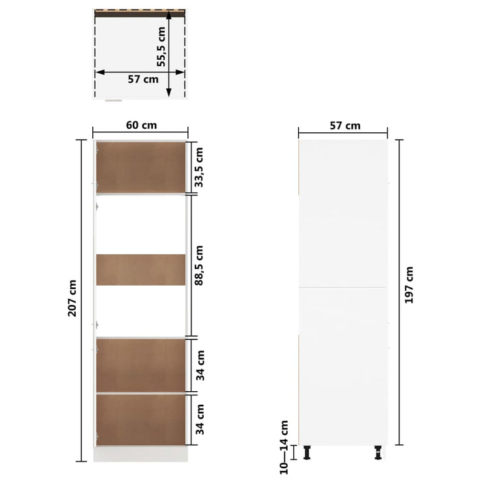 Mobile per Frigo Bianco 60x57x207 cm Legno Multistrato 802538