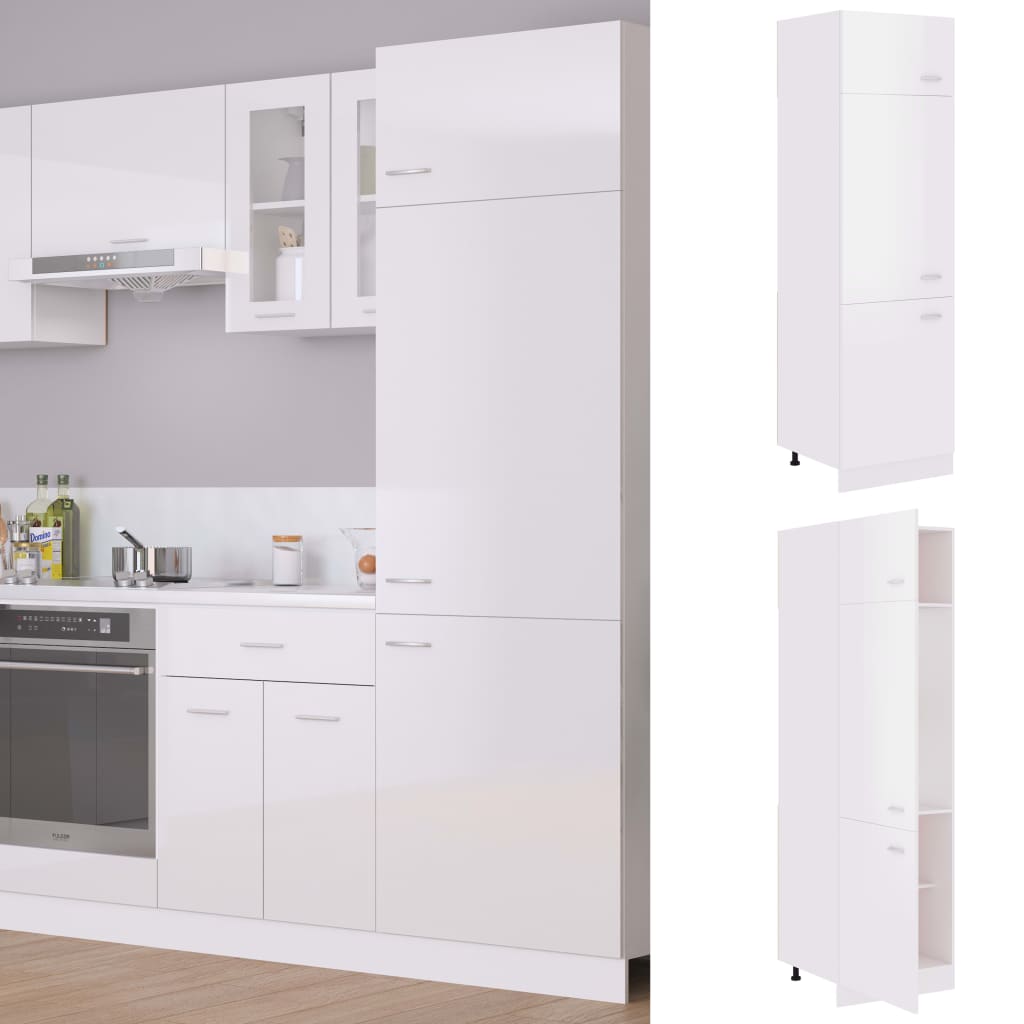 Mobile per Frigo Bianco Lucido 60x57x207 cm Legno Multistrato 802543