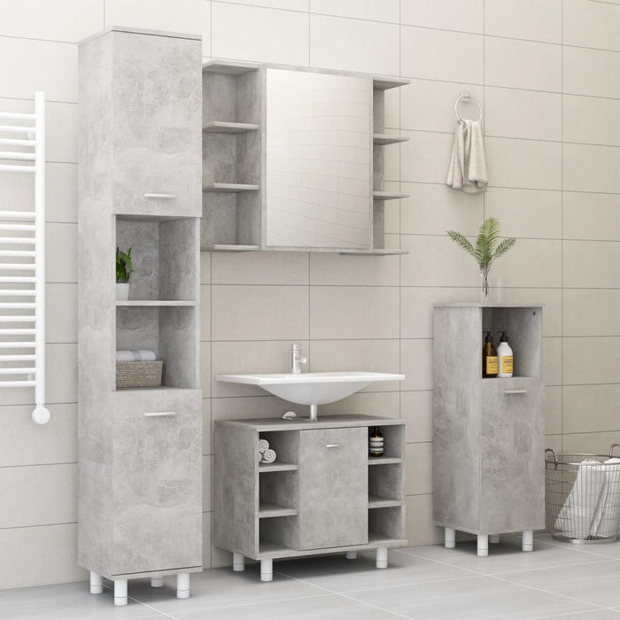 Armadio da Bagno Grigio Cemento 30x30x179 cm in Truciolato