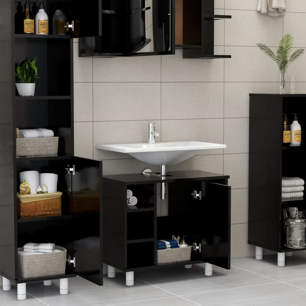 Armadio da Bagno Nero 60x32x53,5 cm in Truciolato