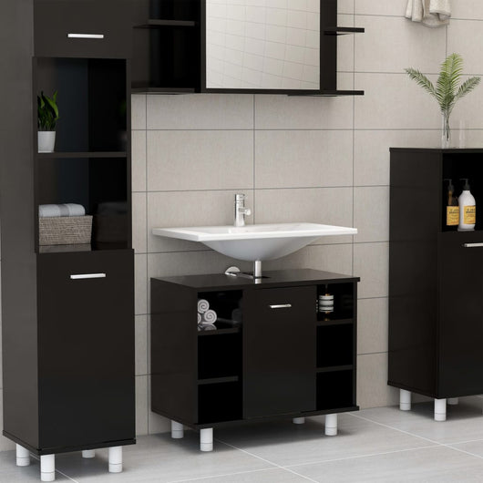 Armadio da Bagno Nero 60x32x53,5 cm in Truciolato