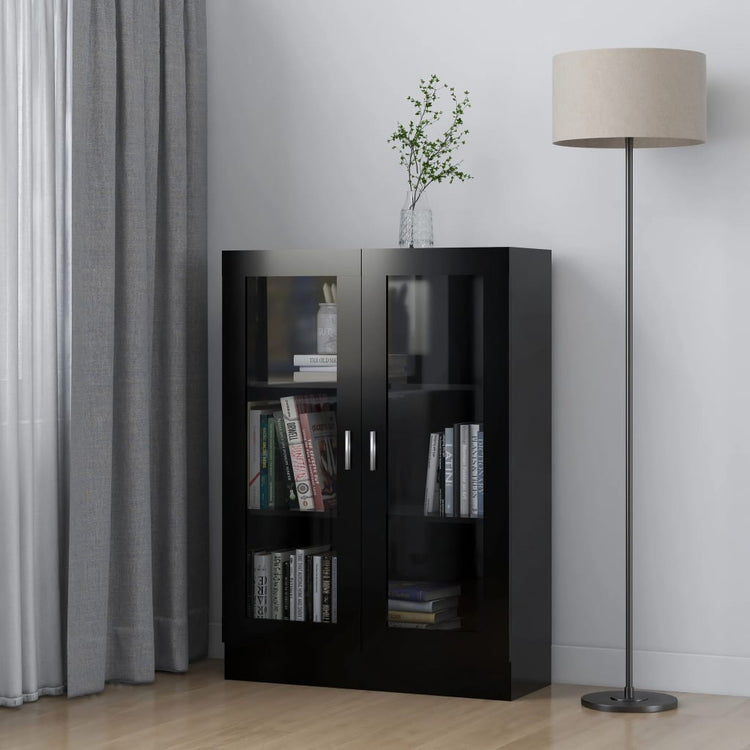 Armadietto con Vetrina Nero 82,5x30,5x115 cm in Truciolato