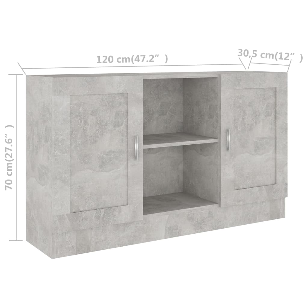 Credenza Grigio Cemento 120x30,5x70 cm in Truciolato